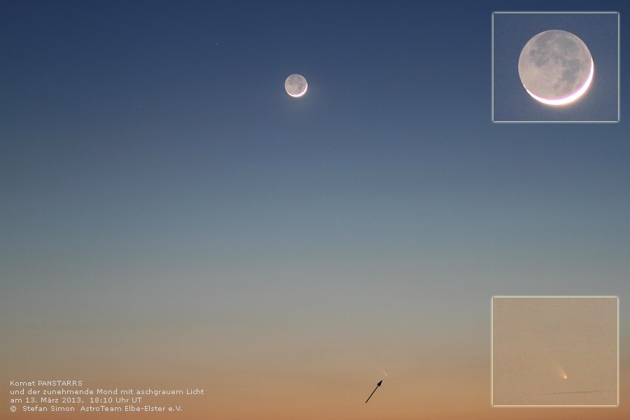 Mondsichel und PANSTARRS am 13.03.2013 &nbsp; &copy; Stefan Simon